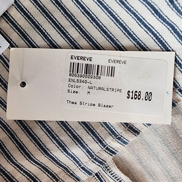 NEW Evereve Womens Medium Jacket Thea Stripe Blazer Natural Stripe Linen Blend - Picture 8 of 12